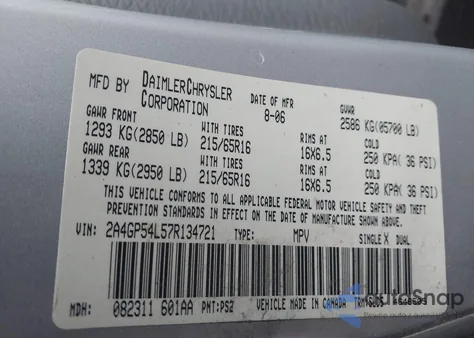 2007 Chrysler Town & Country Touring from USA, damaged, VIN 2A4GP54L57R134721